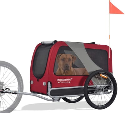 Hondenfietskar XL voor grote honden tot 45 kg - Fietsaanhanger voor honden (rood/zwart)