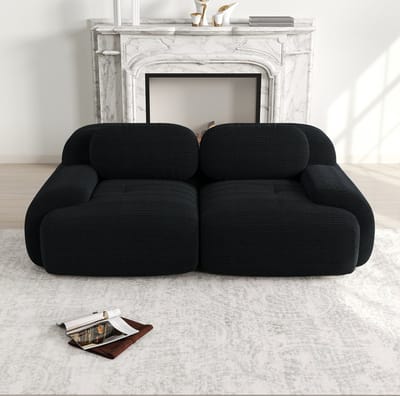 DESMIU Zitbank 208 x 103 x 75 Cm - Modulair Frameloos Met Gebogen Armleuningen En Antislip Onderzijde - Woonkamer Slaapkamer Heimkino - Corduroy Zwart