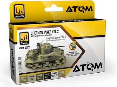 AMMO by Mig Jimenez Hobbyverf Acrylverf - MIG 20735 ATOM - Sherman Tanks WWII Europa Kleuren - Volume II - Acryl Set 6x20ml Verf set - 6 x 20 ml