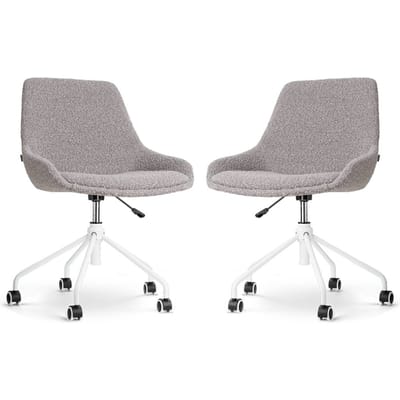 Nolon Nout-Isa Bureaustoelen Set van 2 Bouclé Taupe - Stof - Verstelbaar - Wielen - Zonder Armleuning - Wit Onderstel
