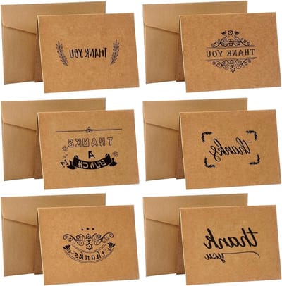Bedankkaarten Set - Kraft Notitiekaarten - Persoonlijke Groeten - Inclusief Enveloppen Stickers - 9 x 7 cm - Bruin