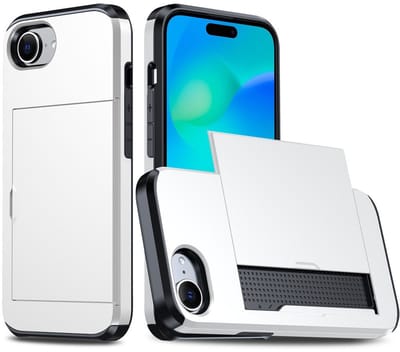 Mobiq pashouder hoesje geschikt voor iPhone 16e (2025) | vakje voor pasjes wit