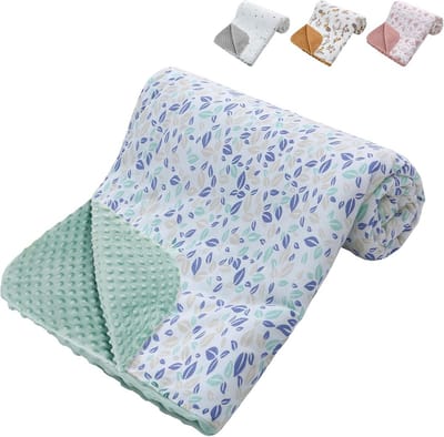 Dikke Katoenen Baby Deken Fleece 100x75 cm Zacht en Warm Kruipkleed met Vulling voor Jongens en Meisjes Groen