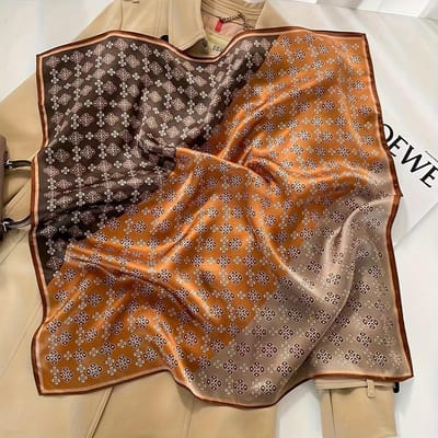 Foulard Carré Élégant à Contraste de Couleur 27,55  Foulard de Cou Élégant à Imprimé Petites Fleurs Bandeau Lisse pour Cheveux Imitation Soie Décontracté 70x70cm brown