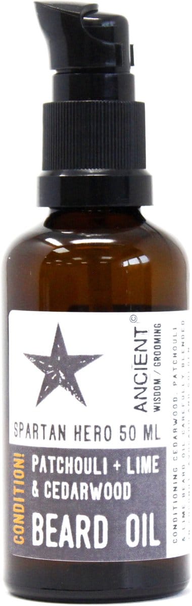 Baard Olie - 50ml - Spartaanse Held - Patchouli, Lime & Cederhout - Conditioneering! - Baardolie - Baard Verzorging - Baardgroei