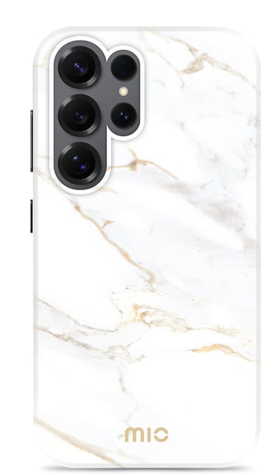 Mio by Mobilize Hoesje geschikt voor Samsung Galaxy S25 Ultra MagSafe Telefoonhoesje Hardcase | Mio by Mobilize Backcover | Geschikt voor MagSafe | Geschikt voor Draadloos Opladen met Magnetische Ring | Geschikt voor MagSafe Case - White Marble | Wit