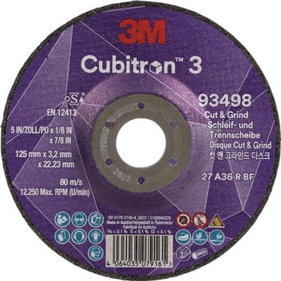 Schruifschijf Cubitron™ 3 Cut and Grind D125xS3,2mm Korrel 36+ gekr. Cubitron™ 6