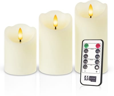 Meisterhome – 3 x Led Stompkaars Rustiek - Ivoor – Stompkaars Echte wax – Led kaarsen - 10 / 12.5 / 15 cm Hoog - Met afstandsbediening – Timer 2/4/6/8 uur - Dimbaar