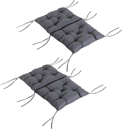 Pugsdrly Set van 2 zitkussens, 98 cm x 50 cm x 8 cm Stoelkussens met banden, kussenhoes, wasbaar/Ergonomische zitkussens voor huis, tuin, bank, grijs
