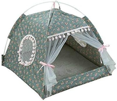Huisdier Tent Bed - Hond Kat - Reizen Kamperen - Opvouwbaar Ademend - XL 58cm - Bloemen Donkergrijs