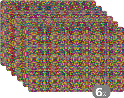 Placemat - Placemats kunststof - Caleidoscoop - Patronen - Regenboog - 45x30 cm - 6 stuks - Hittebestendig - Anti-Slip - Onderlegger - Afneembaar