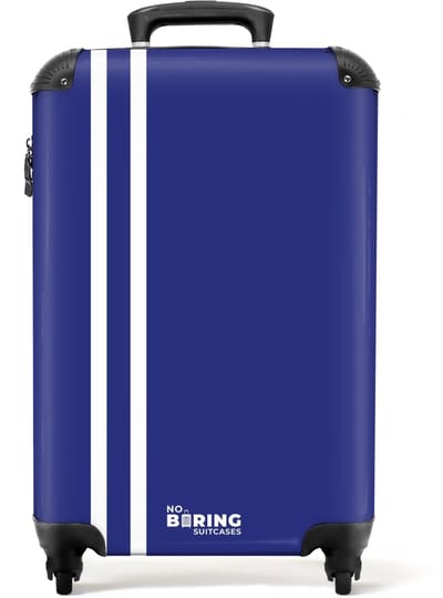 NoBoringSuitcases.com® - Handbagage koffer lichtgewicht - Reiskoffer trolley - Donkerblauw met dubbele witte strepen - Reis rolkoffer met wieltjes - Cabin koffertje klein - Carryon valies - Harde bagagekoffer - Past binnen 55x40x20 en 55x35x25