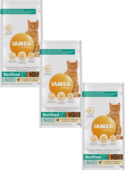 Iams Cat Adult Sterilised Kip - Kattenvoer - 3 x 3 kg