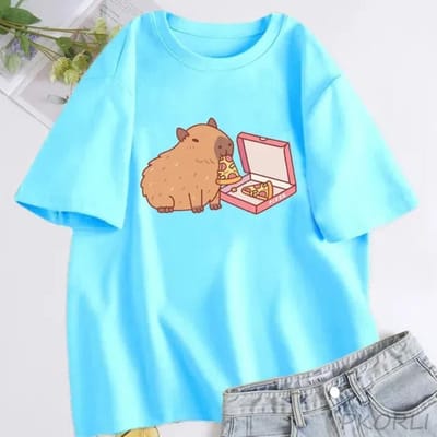 Grappig Capybara Eet Pizza Dames T-shirt Grafisch 3D Print Schattig T-shirt Dames T-shirt Kleding Streetwear 4XL