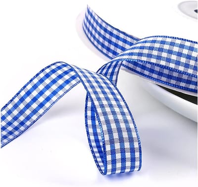 Decoratieve Gingham Cadeaulint 45m - Vichy Ruitlint voor Verpakking, Feestdecoratie en Bruiloften in Koninklijk Blauw, 10mm Breed