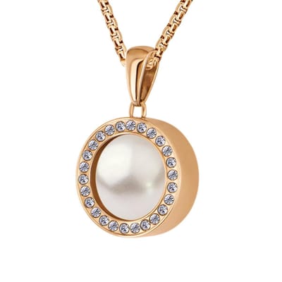 Quiges 12mm Mini Munt Hanger Rosé Goudkleurig met Zirkonia RVS Glans met Kunstparel Munt en Ketting Ankerketting 42-46cm - SLSHS432