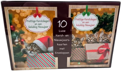 10 Luxe Kerstkaarten / Nieuwjaarskaarten met Enveloppen – Set van 10 – Katten Design – Prettige Kerstdagen en een Gelukkig Nieuwjaar