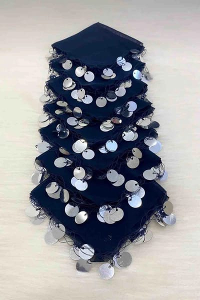 DFA Traditionele Dansdoekjes / Halay Mendili met Goudkleurige Muntjes - Henna Feest Accessoires - BLAUW - 10 Stuks