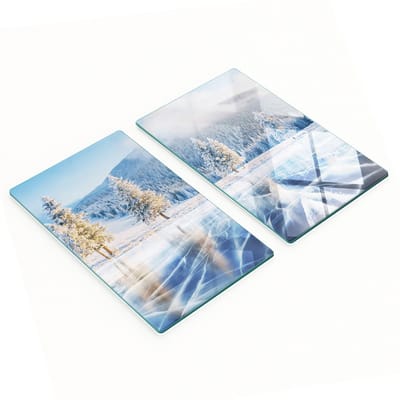 Set van twee glazen snijplanken voor in de keuken, Frozen Lake, 2x30x52 cm