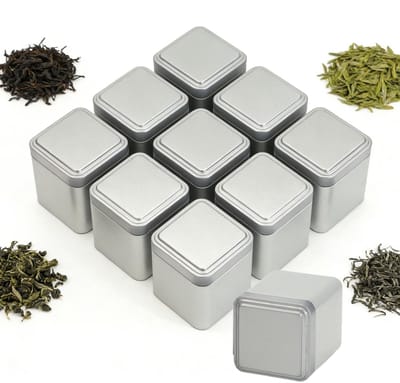 Dailygoods- Theedoos 10 Stuks - Luchtdichte Deksel - 7 x 7 x 8,5 cm - Metalen Doos - Voor Losse Thee - Decoratief en Praktisch - Opbergdoos