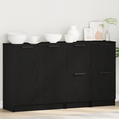 vidaXL - Dressoir - 3 - st - Zwart - Eiken - 120 - x - 30 - x - 70 - cm - Bewerkt - hout