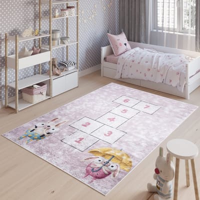 Tapiso Emma Vloerkleed Speeltapijt Roze Kinderkamer Tapijt Maat- 80x150