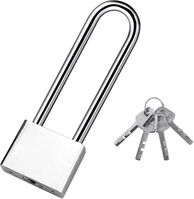 Hangslot - Overvalslot - Slot - lange beugelhangslot - met 4 stuks sleutel - voor fiets, deur, deur, koffer, kluis, kast - zilver - ijzer - 40 mm x 132 mm - Voor Binnen en Buiten