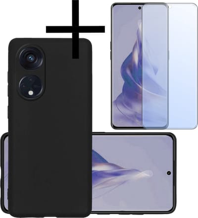 Hoesje - Met Screenprotector - Geschikt voor OPPO Reno 8T 4G - Sterk & Shockproof - Back Cover - Siliconen Case - Telefoon Hoes - Zwart