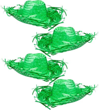 Set van 4x stuks groene Tropische Hawaii thema strohoed met grote rand - Dames hoed