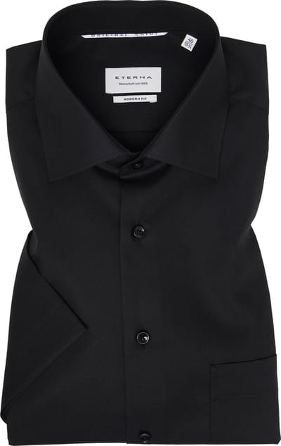 ETERNA modern fit overhemd korte mouw - popeline - zwart - Strijkvrij - Boordmaat: 40 (EU maat: M)