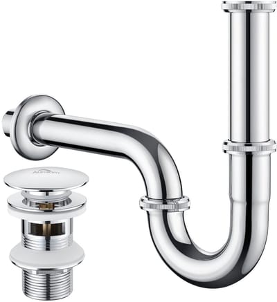 Auralum max U-vormige Sifon Wastafel + POP UP Afvoergarnituur Chroom - Universele Sifon Chroom - Antibacterieel en Geur - sifon Ø32 mm - Afvoerset Met Filtermand en Afdichting