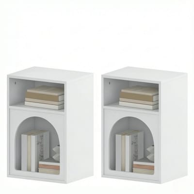 Nachtkastje Set van 2 - Wit Bijzettafel met Open Vakken - MDF Bedtafel voor Slaapkamer en Woonkamer - 40x30x60 cm