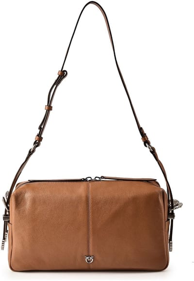PINKO 24 Classic Schoudertas Leder 34 cm - Dames - marrone - leone-old silver