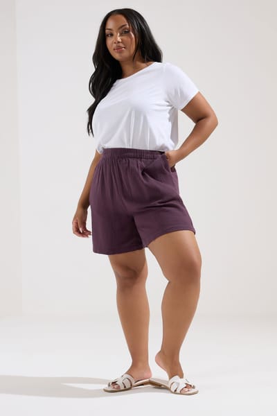 Yours Katoenen Short Van Kaasdoek In Paars Size 54-56