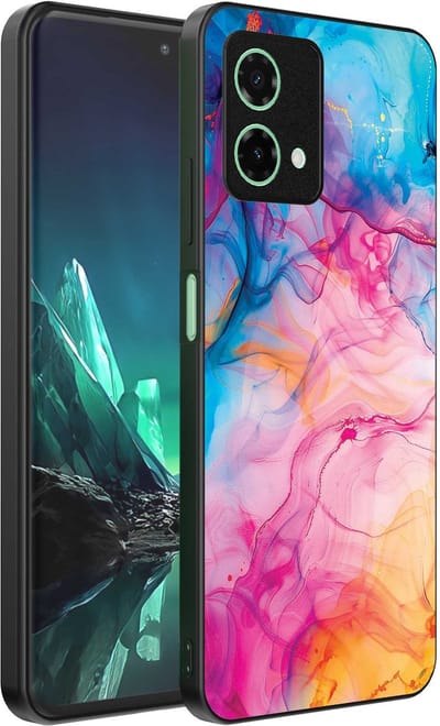 Geschikt voor Motorola Edge 40 Neo Telefoonhoesje met Regenboog Acryl Marmer Opdruk - TPU Backcover Case Rainbow Acrylic Marble Design - Smartphonica geschikt voor Motorola Edge 40 Neo