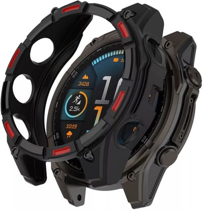 Strap-it Robuust schokbestendig TPU hoesje - case geschikt voor Garmin Fenix 8 - 47mm AMOLED (zwart met rode accenten)