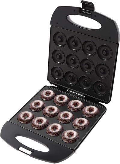 Donut Maker - Donuts Bakken - Familiefeesten Bakken - Dubbelzijdig Verwarmingspaneel - 12 Donuts - Zwart Zilver