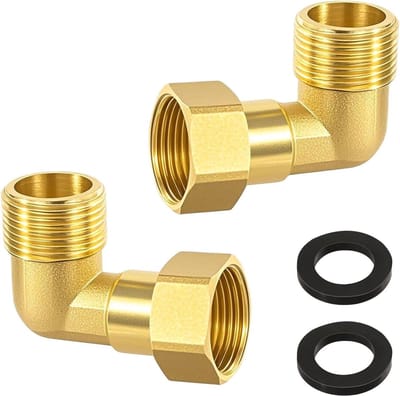 Bewegende messing schroefverbinding 90° hoek 3/4 inch voor water en verwarmingssystemen met 2 stuks