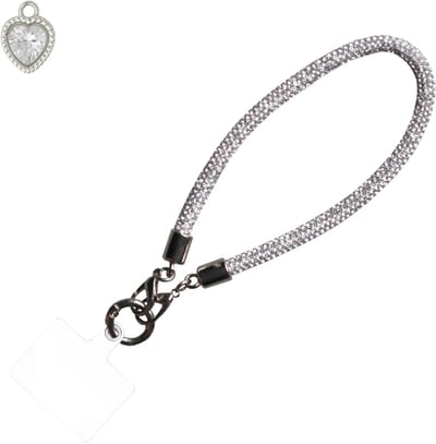 ADEL Telefoonkoord Kort voor Pols – Phone Cord / Telefoonketting Incl. Bedel – Telefoon Koord – Universeel (o.a. iPhone & Samsung) – Glitter Zilver