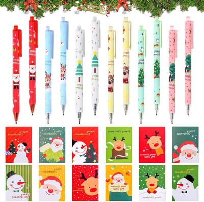 Set van 24 Gelpennen en Mini Notitieblokken voor Kerstmis, Perfect voor Schrijven, School en Kantoor