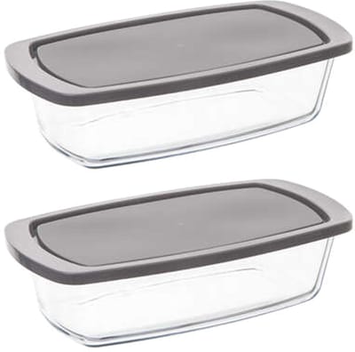 5Five Ovenschaal van borosilicaat glas met deksel - 2x - rechthoek - 1.8 Liter - 27 x 14 x 7,3 cm