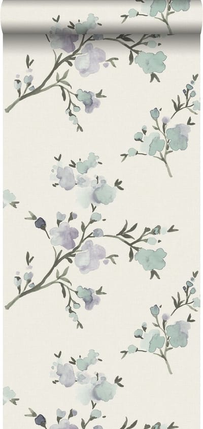 ESTAhome behang kersenbloesems beige en lila paars - 53 cm x 10.05 m - 148715