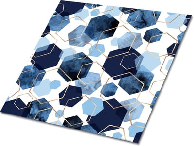 Tulup PVC Tegels - Hexagon Abstractie Vinyl Tegels - 30 cm x 30 cm - Blauw Zelfklevende PVC Tegels - Set van 9 - Zelfklevende Vinyl Tegels - Geometrisch Plaktegels - Vinyl Vloer Tegels - Plaktegels keuken en Badkamer