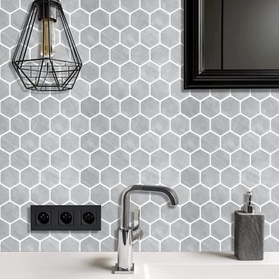 Allecto - Mozaïek Wandstickers - Waterproof en Zelfklevend - Grijs Marmeren - Voor Keuken en Badkamer - Makkelijk te Aanbrengen - Decoratie voor Wa...