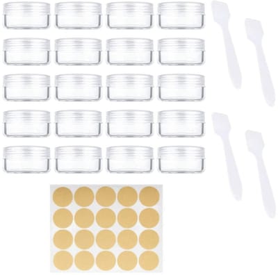 Dailygoods- Crèmepotjes 20 Stuks 10ml - Lege Crèmepotjes met Deksel - Mini Spatels - Stickers - Transparant Plastic - Hoogwaardige Kwaliteit - Cosmetic Jars