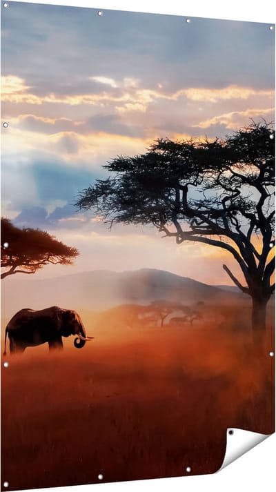 Gards Tuinposter Olifant in het Wild - Savanne - 120x180 cm - Tuindoek - Tuindecoratie - Wanddecoratie buiten - Tuinschilderij