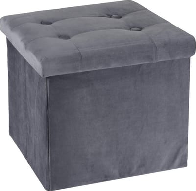 H&S Collection Poef/hocker/krukje - opbergbox - donkergrijs - fluweel polyester - 38 x 38 cm