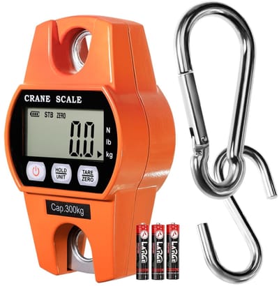 TOVBMUP Digitale Bagagewaage - Hakenwaage 300kg - Met LCD Display - Houd-/Tara-/Nulfunctie, Overbelastingsalarm, Batterijcontrole, Auto-uit, Eenheidswissel (N/lb/kg) - Geschikt voor Koffers, Vissen, Jagen en Industrie - Incl. Batterij