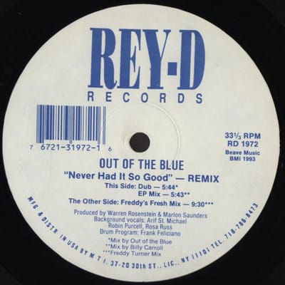 12inch Plaat OUT OF THE BLUE - Never Had It So Good (Remixen) RD1972 Rey-D Records 1993 VS Dance & Electronica Gebruikt blue