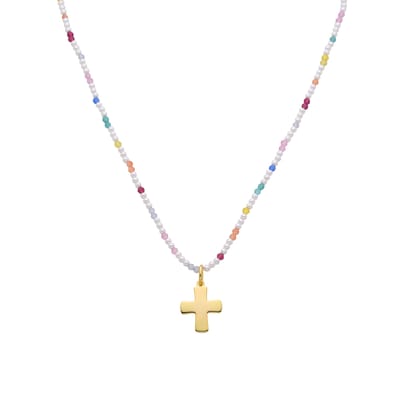 Luxenter Ketting van 925 sterling zilver met veelkleurige zirkonia, afgewerkt met 18 karaats geelgoud - Kruis